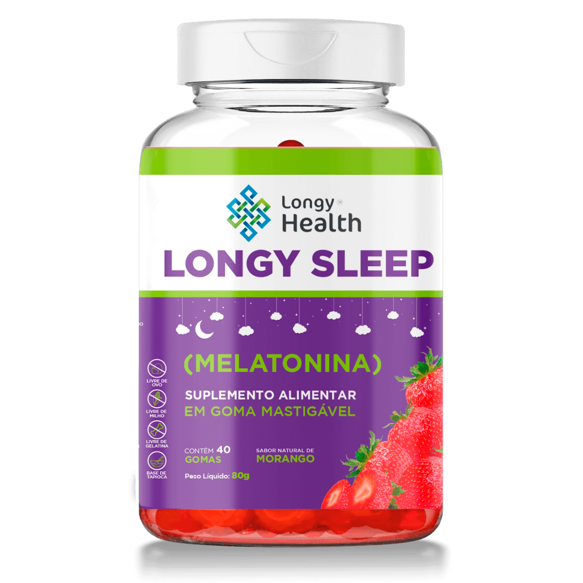 Melatonina em goma Longy Sleep Sabor Morango 40 Gomas