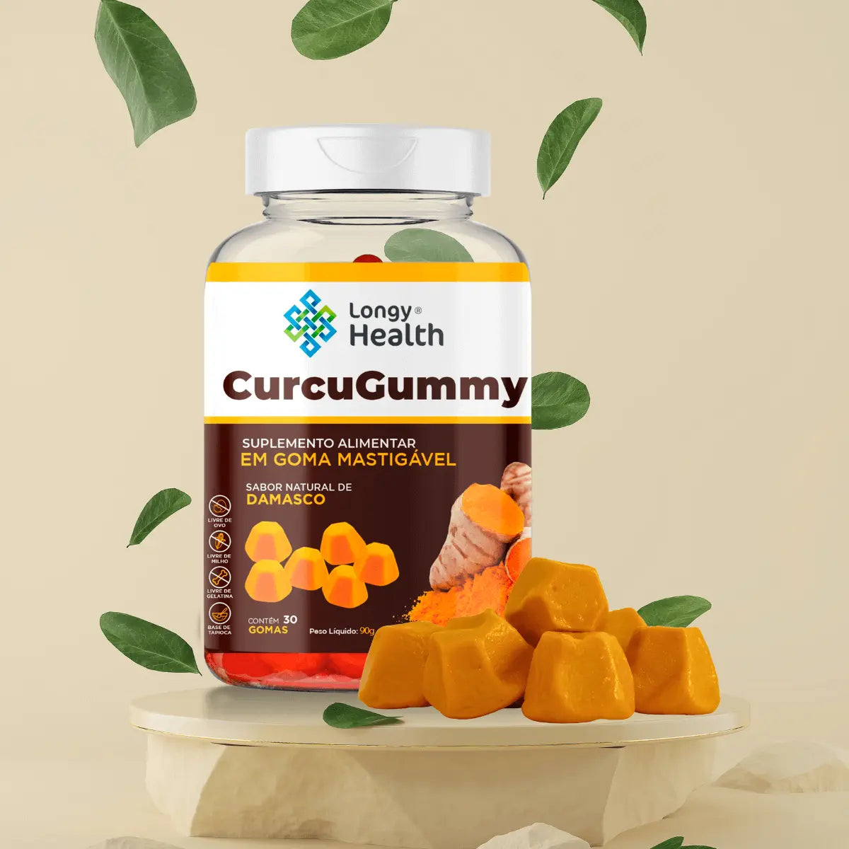 Cúrcuma em goma CurcuGummy sabor Damasco 30 Gomas