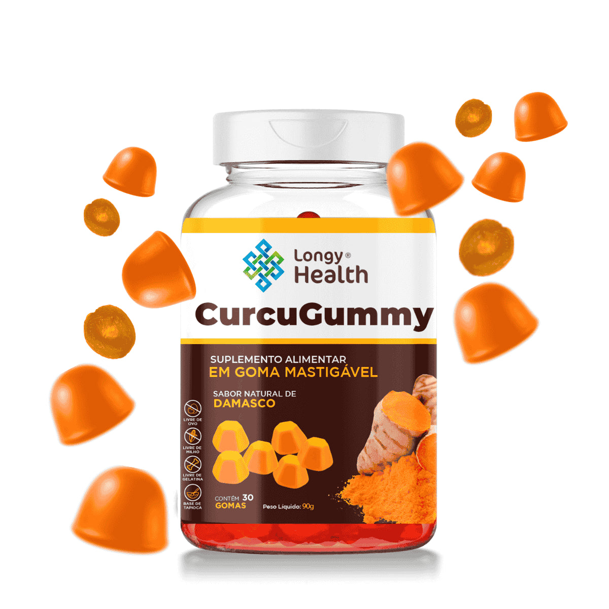 Cúrcuma em goma CurcuGummy sabor Damasco 30 Gomas